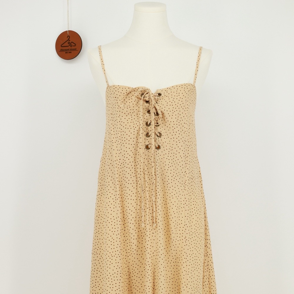 Faithfull the Brand Mirador Midi Dress Rossi Print Size 10 Polkadot Lace Up - Picture 4 of 12